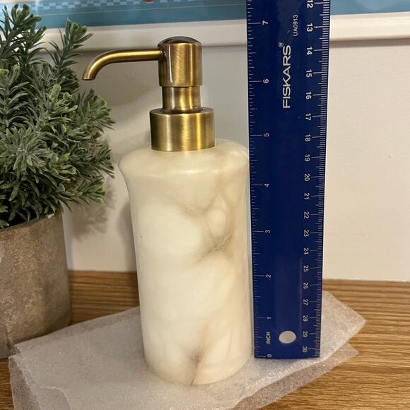 NEW Labrazel Alisa Cream Alabaster Soap Dispenser Burnished Brass Italy - Picture 8 of 12
